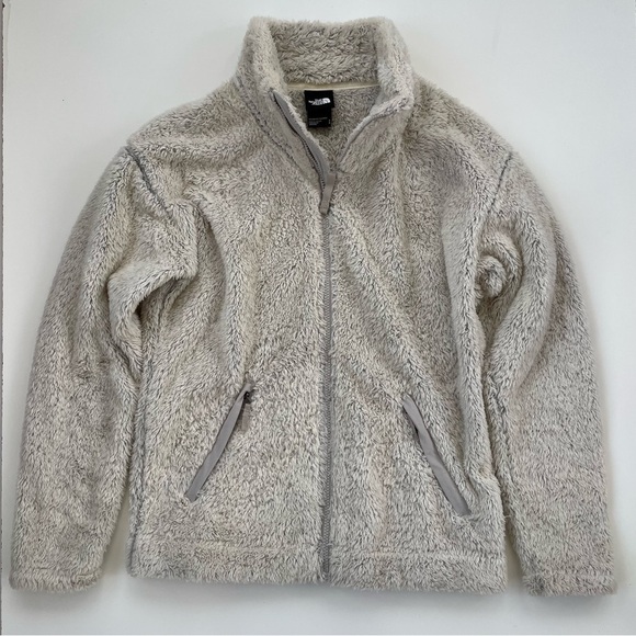 North Face Women's White Gray Furry Fleece 2.0 Jacket Size Small - Picture 1 of 9